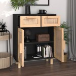 vidaXL Servantă, negru, 60x30x75 cm, lemn masiv pin și ratan natural vidaXL Servantă, negru, 60x30x75 cm, lemn masiv pin și ratan natural