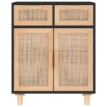 vidaXL Servantă, negru, 60x30x75 cm, lemn masiv pin și ratan natural vidaXL Servantă, negru, 60x30x75 cm, lemn masiv pin și ratan natural