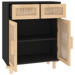 vidaXL Servantă, negru, 60x30x75 cm, lemn masiv pin și ratan natural vidaXL Servantă, negru, 60x30x75 cm, lemn masiv pin și ratan natural