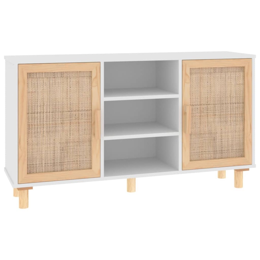 vidaXL Servantă, alb, 105x30x60 cm, lemn masiv pin și ratan natural