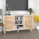 vidaXL Servantă, alb, 105x30x60 cm, lemn masiv pin și ratan natural