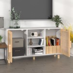 vidaXL Servantă, alb, 105x30x60 cm, lemn masiv pin și ratan natural