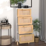 vidaXL Servantă, alb, 40x30x90 cm, lemn masiv pin și ratan natural