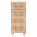 vidaXL Servantă, alb, 40x30x90 cm, lemn masiv pin și ratan natural