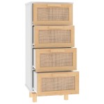 vidaXL Servantă, alb, 40x30x90 cm, lemn masiv pin și ratan natural