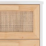 vidaXL Servantă, alb, 40x30x90 cm, lemn masiv pin și ratan natural