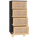 vidaXL Servantă, negru, 40x30x90 cm, lemn masiv pin și ratan natural vidaXL Servantă, negru, 40x30x90 cm, lemn masiv pin și ratan natural