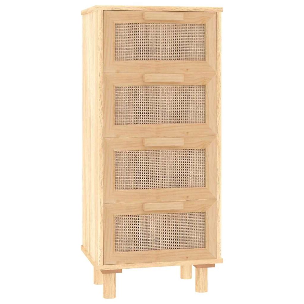 vidaXL Servantă, maro, 40x30x90 cm, lemn masiv pin și ratan natural