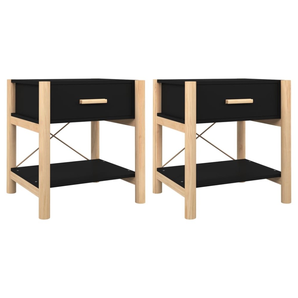vidaXL Noptiere, 2 buc., negru, 42x38x45 cm, lemn compozit