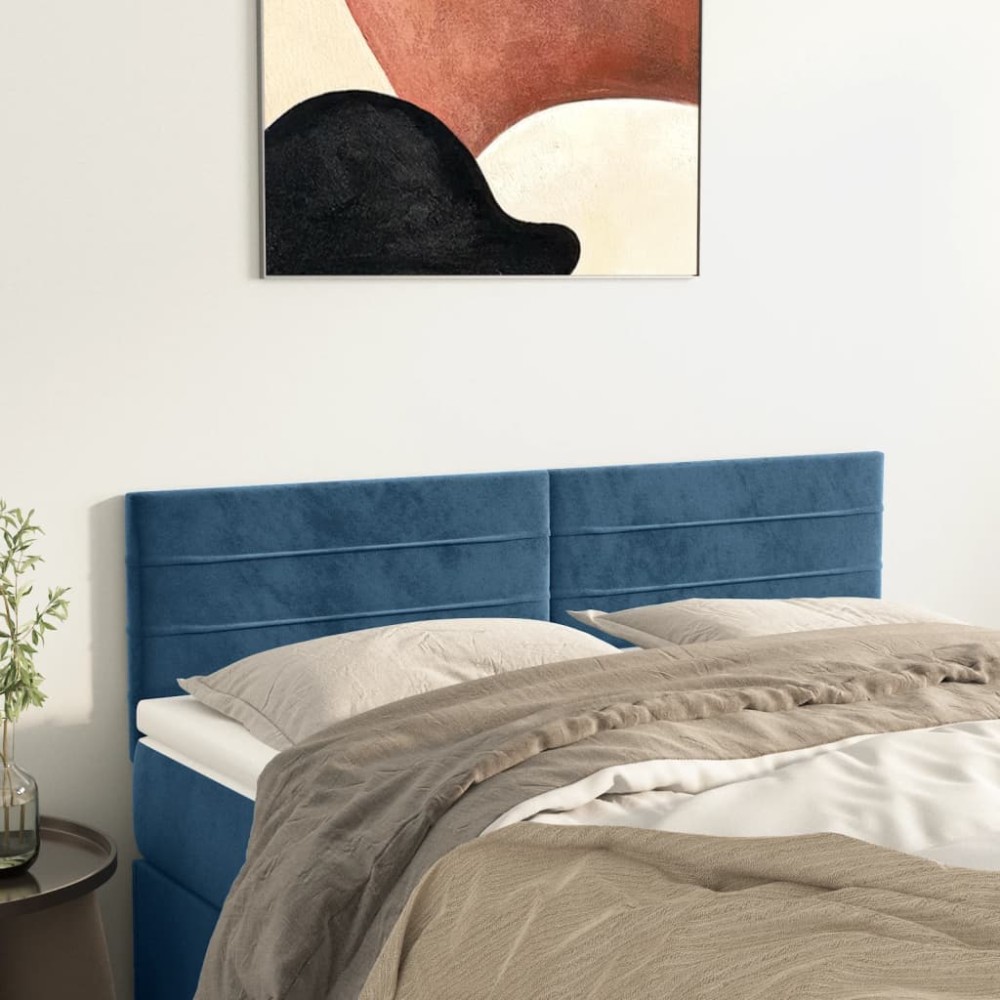 vidaXL Tăblii de pat, 2 buc., albastru închis, 72x5x78/88 cm, catifea