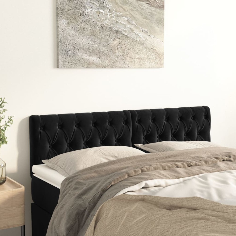 vidaXL Tăblii de pat, 2 buc, negru, 72x7x78/88 cm, catifea