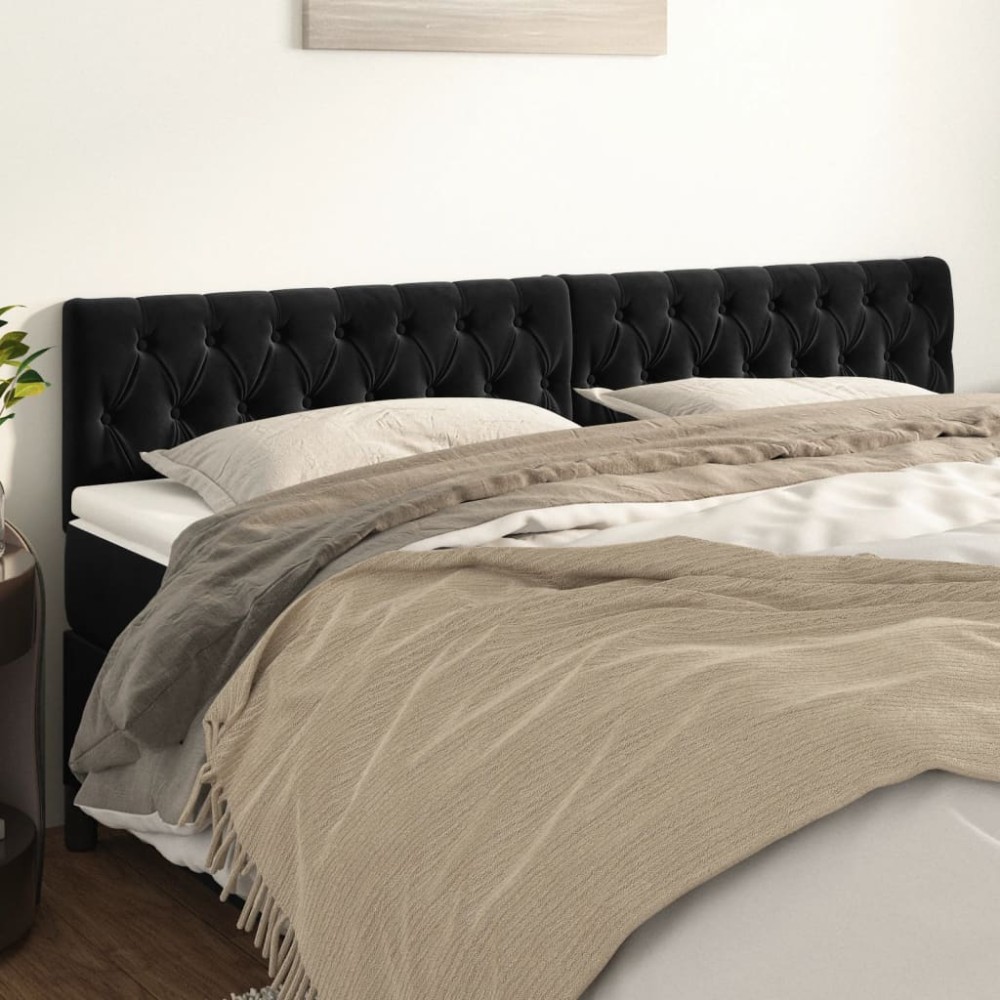 vidaXL Tăblii de pat, 2 buc, negru, 100x7x78/88 cm, catifea