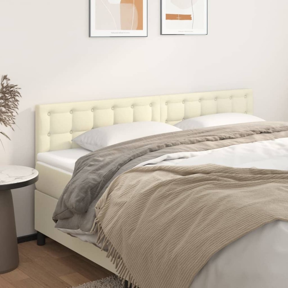 vidaXL Tăblii de pat, 2 buc., crem, 80x5x78/88 cm, piele ecologică
