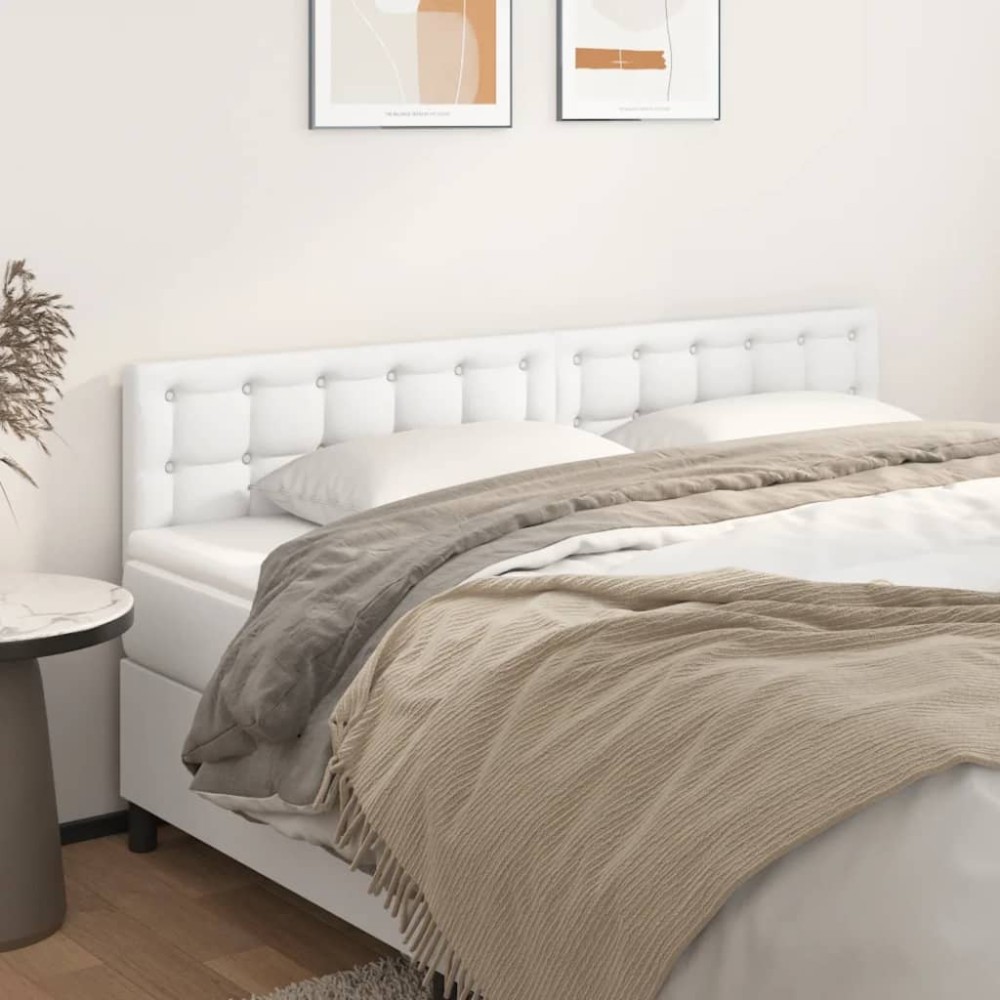 vidaXL Tăblii de pat, 2 buc, alb, 100x5x78/88 cm, piele ecologică