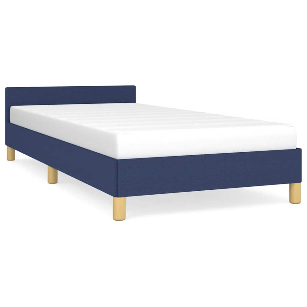 vidaXL Cadru de pat cu tăblie fără saltea, albastru, 90x190 cm, textil