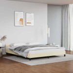 vidaXL Cadru de pat cu tăblie fără saltea, crem, 160x200 cm vidaXL Cadru de pat cu tăblie fără saltea, crem, 160x200 cm
