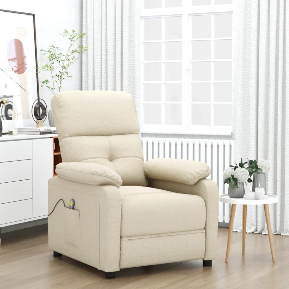vidaXL Fotoliu de masaj, crem, material textil