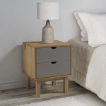 vidaXL Dulap noptieră OTTA, maro/gri, 45x39x57 cm, lemn masiv pin vidaXL Dulap noptieră OTTA, maro/gri, 45x39x57 cm, lemn masiv pin