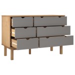 vidaXL Dulap cu sertar OTTA maro/gri, 111x43x73,5 cm, lemn masiv pin vidaXL Dulap cu sertar OTTA maro/gri, 111x43x73,5 cm, lemn masiv pin