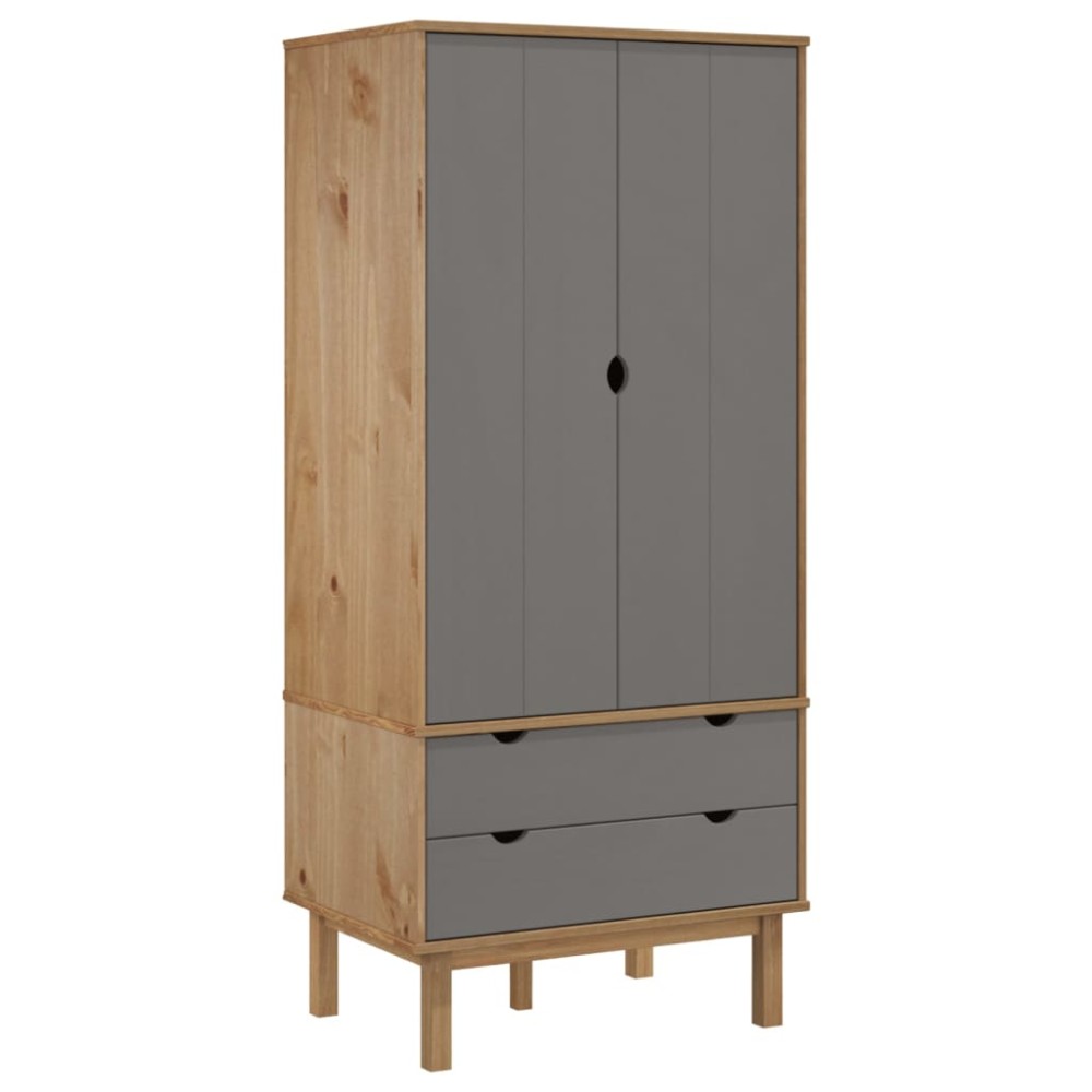 vidaXL Șifonier OTTA, maro și gri, 76,5x53x172 cm, lemn masiv pin