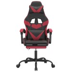 vidaXL Scaun gaming pivotant/suport picioare negru/roșu vin piele eco