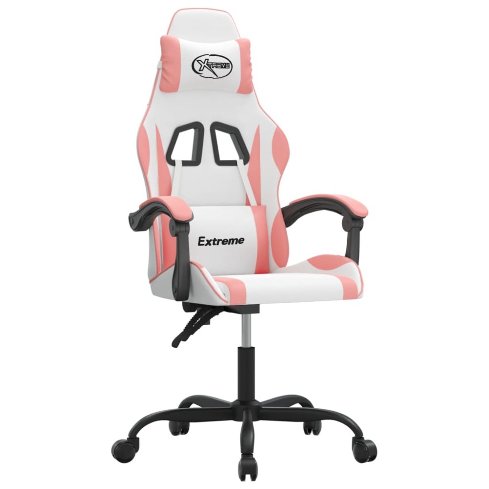vidaXL Scaun de gaming pivotant, alb și roz, piele ecologică