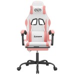 vidaXL Scaun de gaming pivotant cu suport picioare, alb&roz, piele eco vidaXL Scaun de gaming pivotant cu suport picioare, alb&roz, piele eco