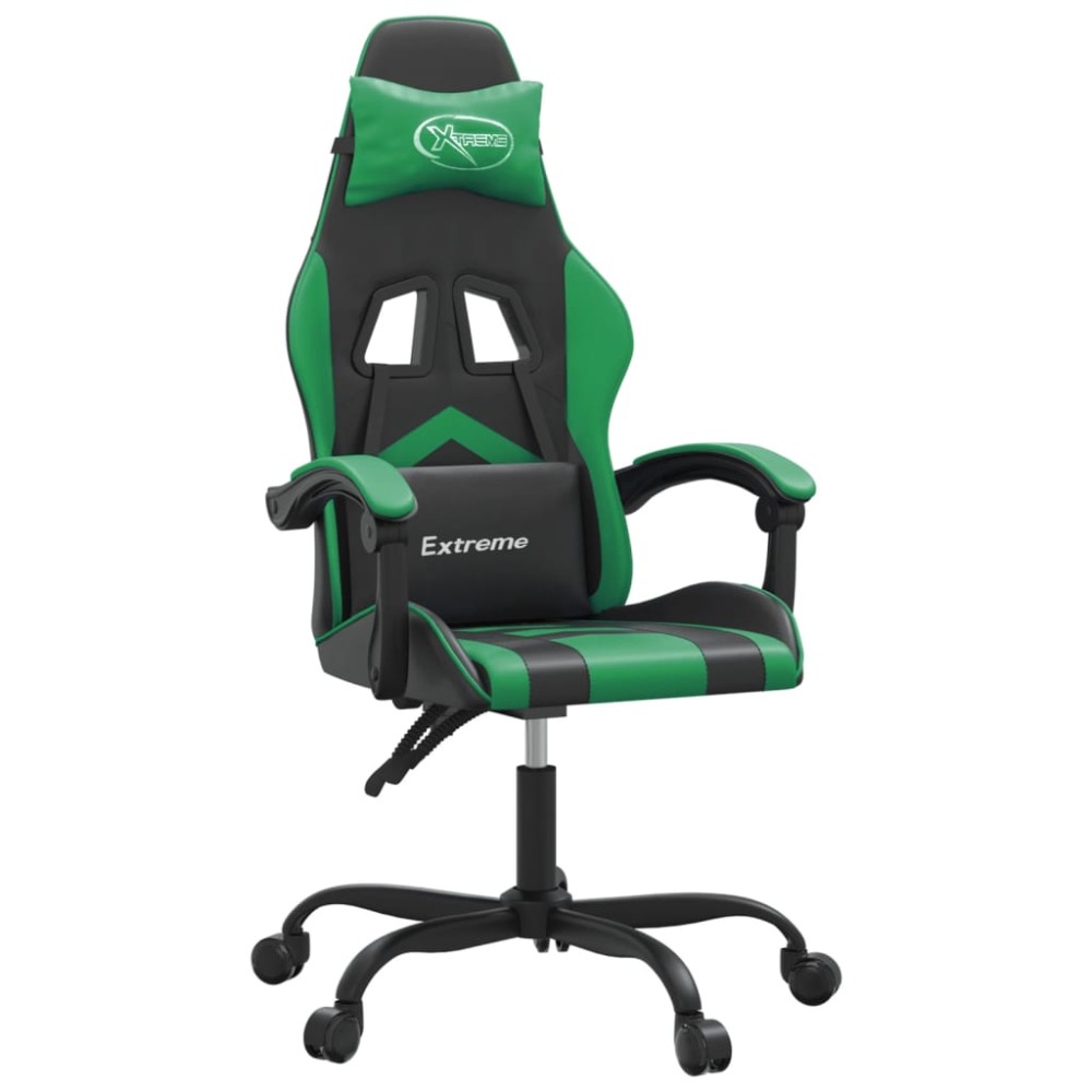 vidaXL Scaun de gaming pivotant, negru și verde, piele ecologică