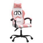 vidaXL Scaun de gaming pivotant, alb și roz, piele ecologică