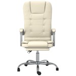 vidaXL Fotoliu de birou rabatabil cu masaj, crem, piele ecologică