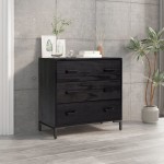 vidaXL Dulap cu sertare, negru, 75x35x70 cm, lemn masiv pin vidaXL Dulap cu sertare, negru, 75x35x70 cm, lemn masiv pin