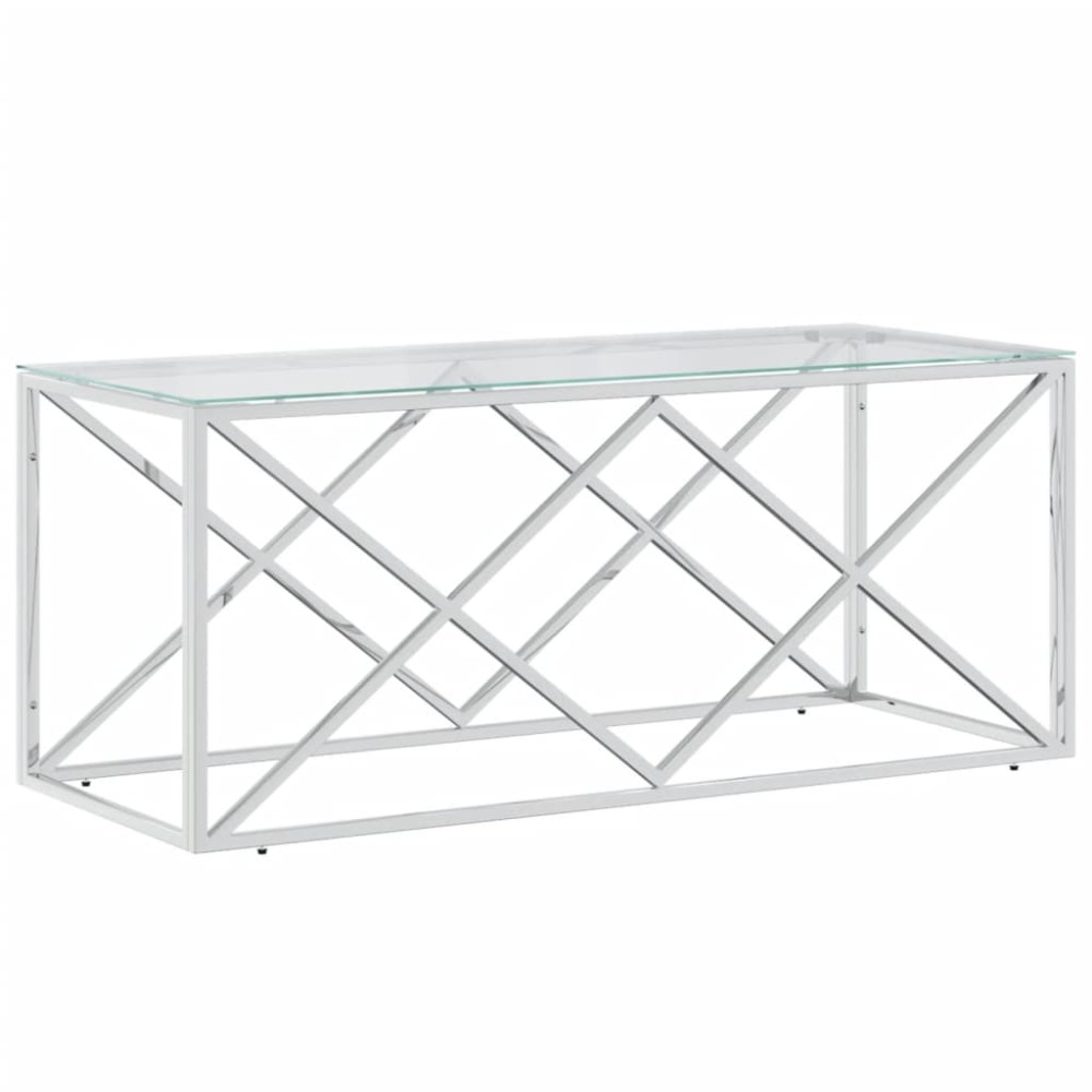vidaXL Masă de cafea, 110x45x45 cm, oțel inoxidabil și sticlă