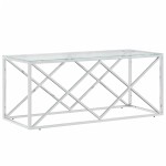 vidaXL Masă de cafea, 110x45x45 cm, oțel inoxidabil și sticlă vidaXL Masă de cafea, 110x45x45 cm, oțel inoxidabil și sticlă