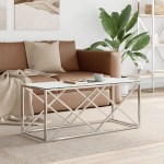 vidaXL Masă de cafea, 110x45x45 cm, oțel inoxidabil și sticlă vidaXL Masă de cafea, 110x45x45 cm, oțel inoxidabil și sticlă