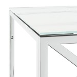 vidaXL Masă de cafea, 110x45x45 cm, oțel inoxidabil și sticlă vidaXL Masă de cafea, 110x45x45 cm, oțel inoxidabil și sticlă