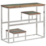 vidaXL Măsuță consolă, argintiu, oțel inoxidabil/lemn masiv reciclat vidaXL Măsuță consolă, argintiu, oțel inoxidabil/lemn masiv reciclat