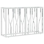 vidaXL Masă consolă, argintiu, 110x30x70 cm, oțel inoxidabil și sticlă vidaXL Masă consolă, argintiu, 110x30x70 cm, oțel inoxidabil și sticlă