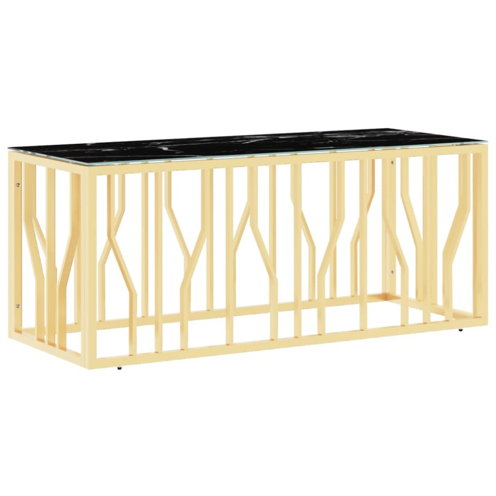 vidaXL Masă de cafea, auriu, 110x45x45 cm, oțel inoxidabil și sticlă