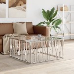 vidaXL Măsuță de cafea, 100x100x50 cm, oțel inoxidabil și sticlă vidaXL Măsuță de cafea, 100x100x50 cm, oțel inoxidabil și sticlă