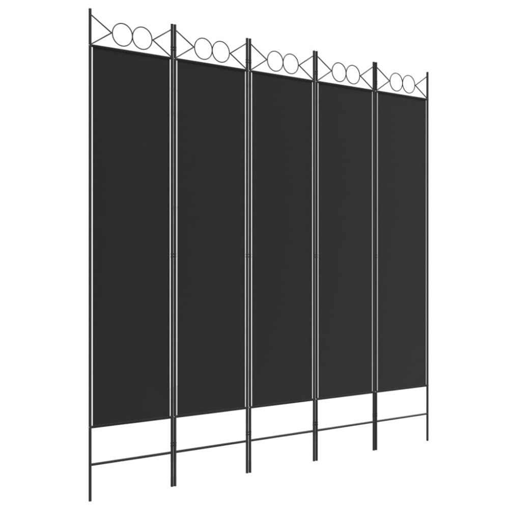 vidaXL Paravan de cameră cu 5 panouri, negru, 200x200 cm, textil