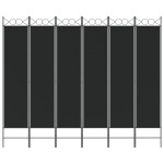 vidaXL Paravan de cameră cu 6 panouri, negru, 240x200 cm, textil