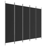 vidaXL Paravan de cameră cu 5 panouri, negru, 250x200 cm, textil vidaXL Paravan de cameră cu 5 panouri, negru, 250x200 cm, textil