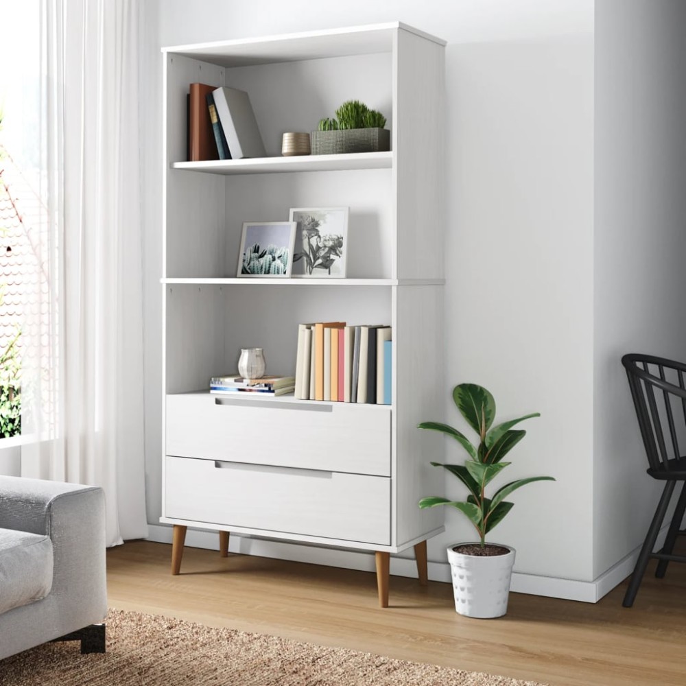 vidaXL Bibliotecă „MOLDE” alb, 85x35x170,5 cm, lemn masiv de pin