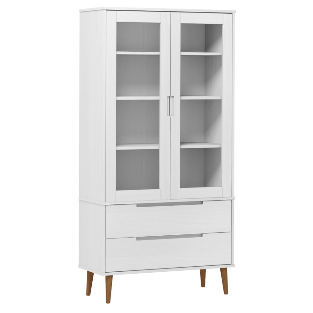 vidaXL Dulap cu vitrină, alb, 90x35x175 cm, lemn masiv de pin