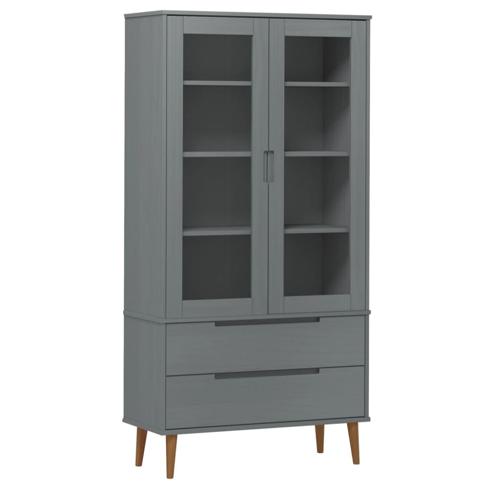 vidaXL Dulap cu vitrină, gri, 90x35x175 cm, lemn masiv de pin