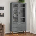 vidaXL Dulap cu vitrină, gri, 90x35x175 cm, lemn masiv de pin vidaXL Dulap cu vitrină, gri, 90x35x175 cm, lemn masiv de pin