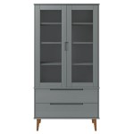 vidaXL Dulap cu vitrină, gri, 90x35x175 cm, lemn masiv de pin vidaXL Dulap cu vitrină, gri, 90x35x175 cm, lemn masiv de pin