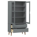 vidaXL Dulap cu vitrină, gri, 90x35x175 cm, lemn masiv de pin vidaXL Dulap cu vitrină, gri, 90x35x175 cm, lemn masiv de pin
