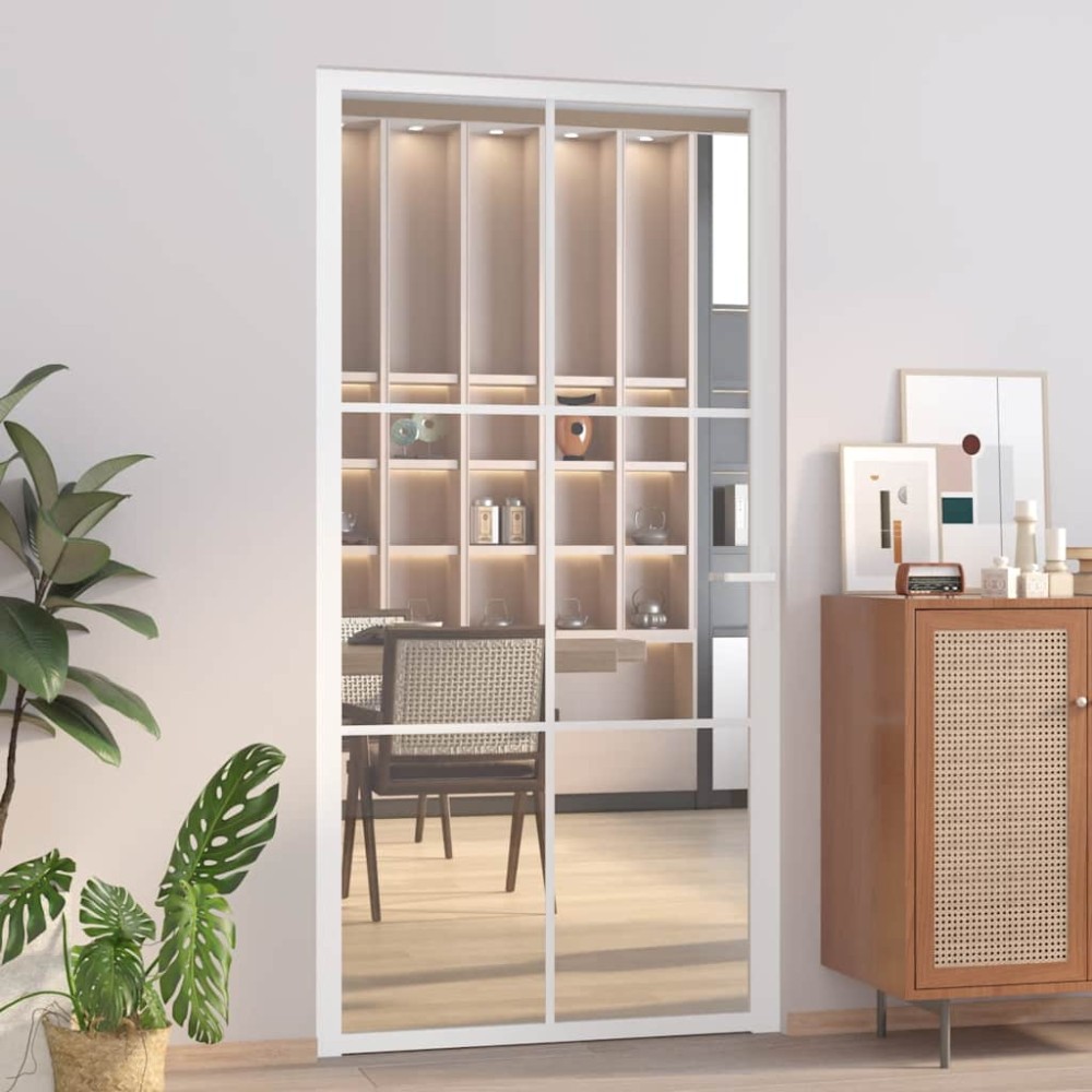 vidaXL Ușă de interior, 102,5x201,5 cm, alb, sticlă ESG și aluminiu