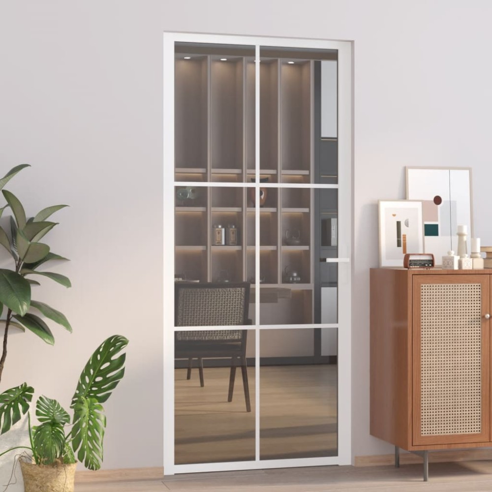 vidaXL Ușă de interior, 93x201,5 cm, alb, sticlă ESG și aluminiu
